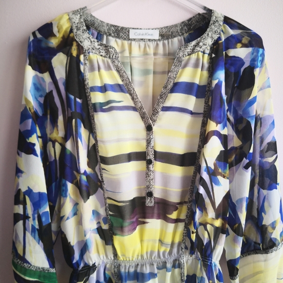 CALVIN KLEIN Multicolor Peasant Blouse - Picture 2 of 9